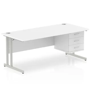 Impulse Cantilever Straight Desk With Single Fixed Pedestal