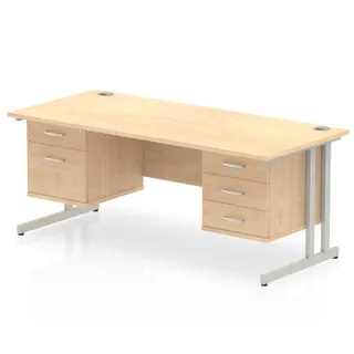 Impulse Cantilever Straight Desk With Two Fixed Pedestal