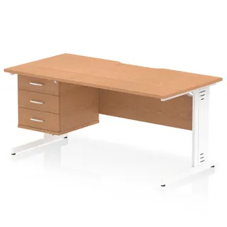 Impulse Scalloped Edge Cable Managed Straight Desk With Single Fixed Pedestal