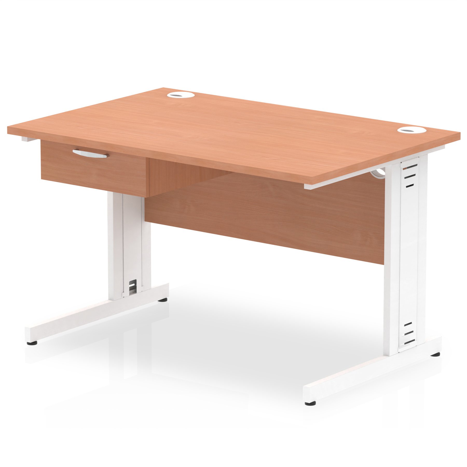 Impulse Cable Managed Straight Desk With Single One Drawer Fixed Pedestal