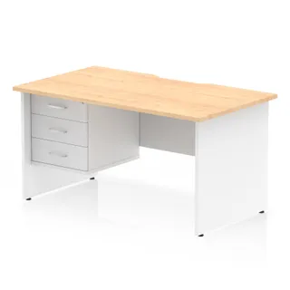 Impulse Scalloped Edge Panel End Straight Desk With Single Fixed Pedestal