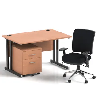 Impulse Cantilever Straight Desk With Mobile Pedestal and Chiro Medium Back Operator Chair