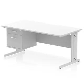 Impulse Scalloped Edge Cable Managed Straight Desk With Single Fixed Pedestal