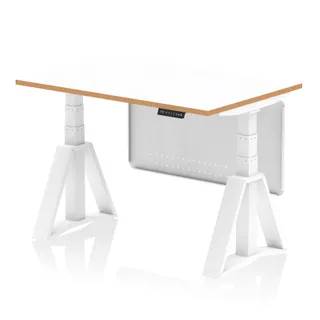 Oslo Air Height Adjustable Desk White Top Natural Wood Edge White Frame