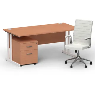 Impulse 1600mm Cantilever Straight Desk With Mobile Pedestal and Ezra Executive Chair