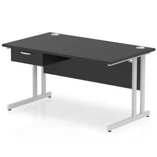 Impulse Cantilever Straight Desk With Single One Drawer Fixed Pedestal