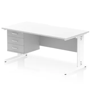 Impulse Scalloped Edge Cable Managed Straight Desk With Single Fixed Pedestal