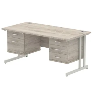 Impulse Cantilever Straight Desk With Two Fixed Pedestal