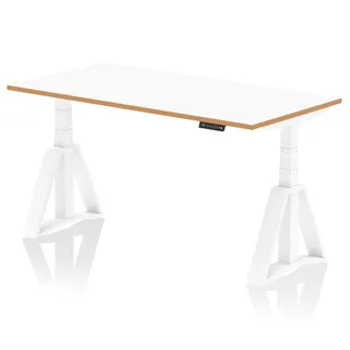 Oslo Air Height Adjustable Desk White Top Natural Wood Edge White Frame