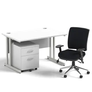 Impulse Cantilever Straight Desk With Mobile Pedestal and Chiro Medium Back Operator Chair