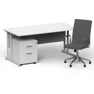 Impulse 1600mm Cantilever Straight Desk With Mobile Pedestal and Ezra Executive Chair
