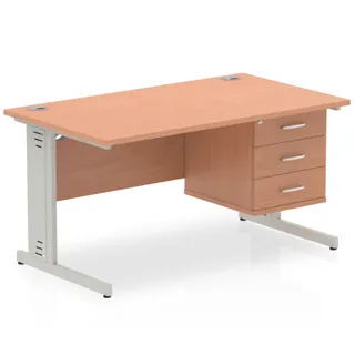 Impulse Cable Managed Straight Desk With Single Fixed Pedestal