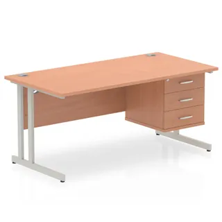 Impulse Cantilever Straight Desk With Single Fixed Pedestal