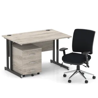 Impulse Cantilever Straight Desk With Mobile Pedestal and Chiro Medium Back Operator Chair