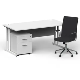 Impulse 1600mm Cantilever Straight Desk With Mobile Pedestal and Ezra Executive Chair