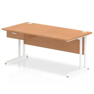 Impulse Cantilever Straight Desk With Single One Drawer Fixed Pedestal