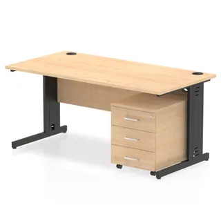 Impulse Cable Managed Straight Desk With Mobile Pedestal