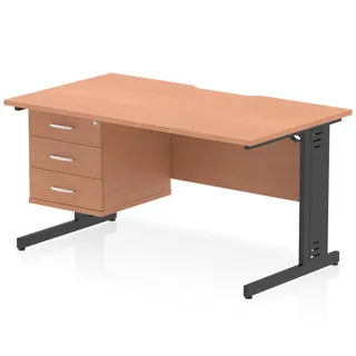 Impulse Scalloped Edge Cable Managed Straight Desk With Single Fixed Pedestal