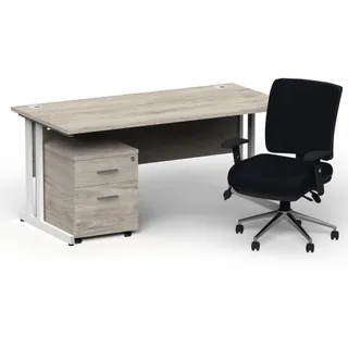 Impulse Cantilever Straight Desk With Mobile Pedestal and Chiro Medium Back Operator Chair
