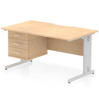 Impulse Scalloped Edge Cable Managed Straight Desk With Single Fixed Pedestal