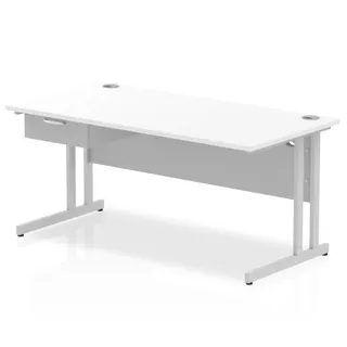 Impulse Cantilever Straight Desk With Single One Drawer Fixed Pedestal