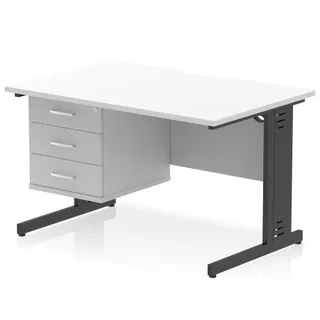 Impulse Scalloped Edge Cable Managed Straight Desk With Single Fixed Pedestal