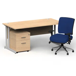 Impulse Cantilever Straight Desk With Mobile Pedestal and Chiro Medium Back Operator Chair