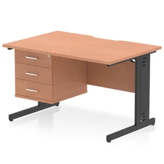 Impulse Scalloped Edge Cable Managed Straight Desk With Single Fixed Pedestal