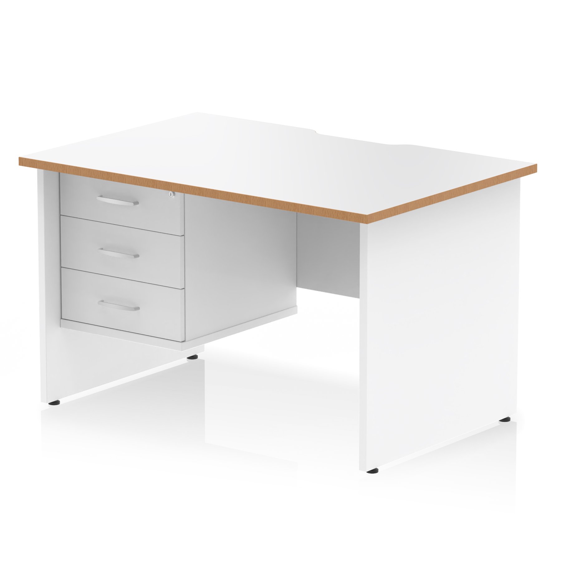 Impulse Scalloped Edge Panel End Straight Desk With Single Fixed Pedestal