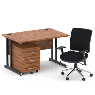 Impulse Cantilever Straight Desk With Mobile Pedestal and Chiro Medium Back Operator Chair