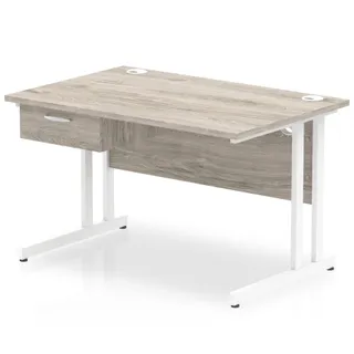 Impulse Cantilever Straight Desk With Single One Drawer Fixed Pedestal