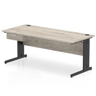 Impulse Cable Managed Straight Desk With Single One Drawer Fixed Pedestal