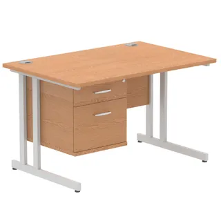 Impulse Cantilever Straight Desk With Single Fixed Pedestal