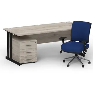 Impulse Cantilever Straight Desk With Mobile Pedestal and Chiro Medium Back Operator Chair