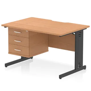 Impulse Scalloped Edge Cable Managed Straight Desk With Single Fixed Pedestal