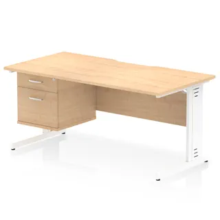 Impulse Scalloped Edge Cable Managed Straight Desk With Single Fixed Pedestal