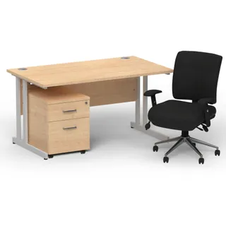 Impulse Cantilever Straight Desk With Mobile Pedestal and Chiro Medium Back Operator Chair
