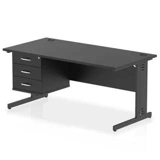 Impulse Cable Managed Straight Desk With Single Fixed Pedestal