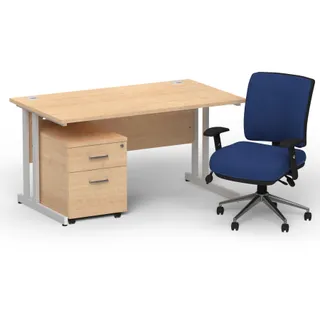 Impulse Cantilever Straight Desk With Mobile Pedestal and Chiro Medium Back Operator Chair