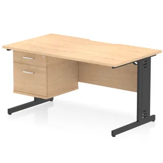 Impulse Scalloped Edge Cable Managed Straight Desk With Single Fixed Pedestal