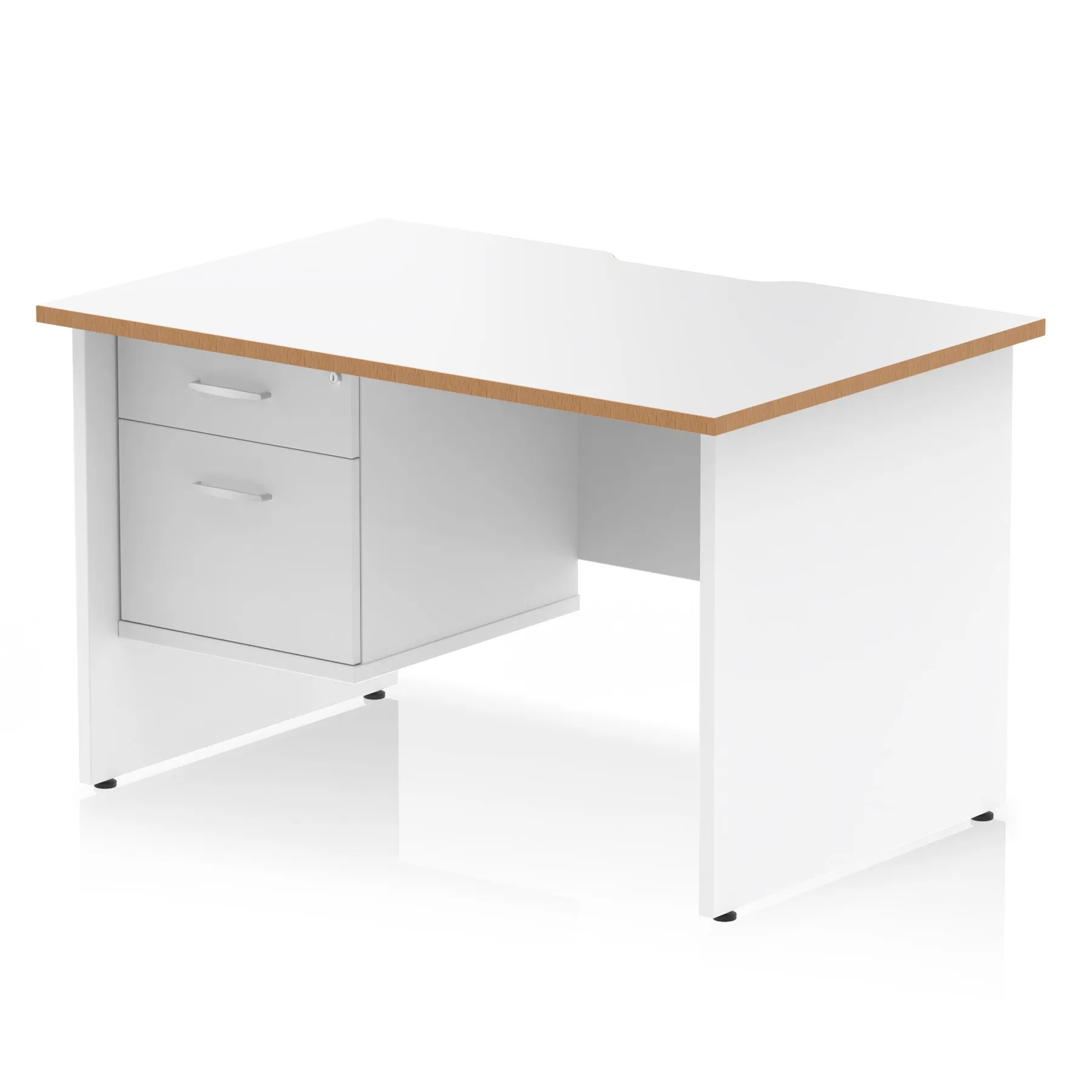Impulse Scalloped Edge Panel End Straight Desk With Single Fixed Pedestal