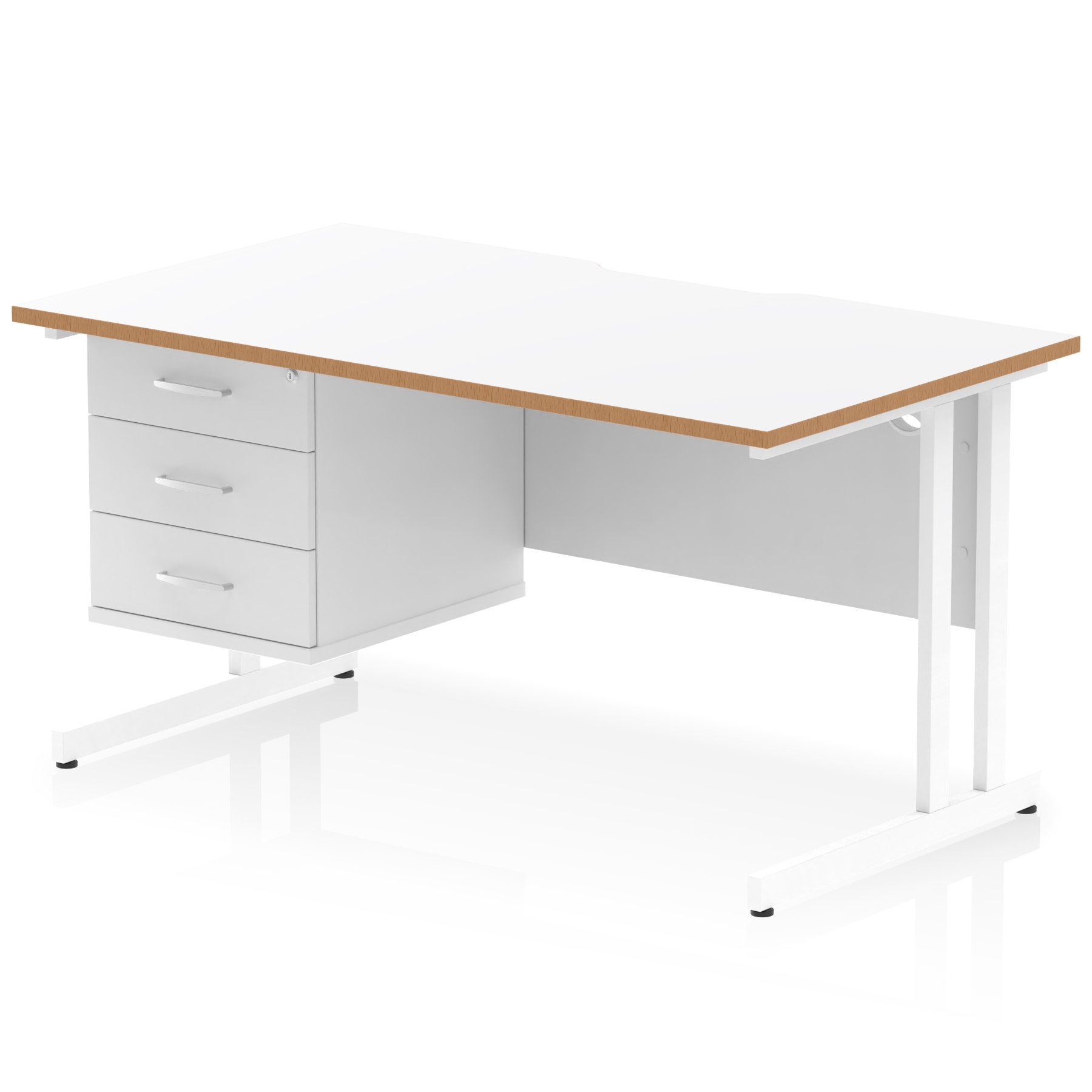 Impulse Scalloped Edge Cantilever Straight Desk With Single Fixed Pedestal