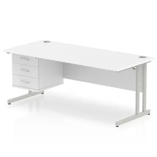 Impulse Cantilever Straight Desk With Single Fixed Pedestal