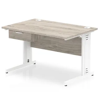 Impulse Cable Managed Straight Desk With Single One Drawer Fixed Pedestal