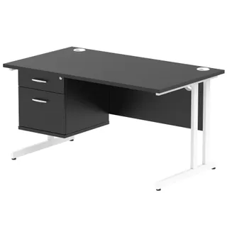 Impulse Cantilever Straight Desk With Single Fixed Pedestal