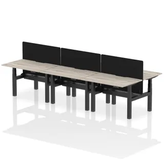Air Back-to-Back Scalloped Edge Height Adjustable Bench Desk - 6 Person