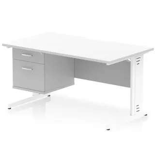 Impulse Scalloped Edge Cable Managed Straight Desk With Single Fixed Pedestal
