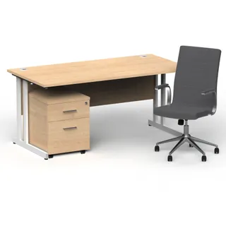 Impulse 1600mm Cantilever Straight Desk With Mobile Pedestal and Ezra Executive Chair