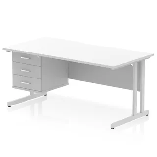 Impulse Scalloped Edge Cantilever Straight Desk With Single Fixed Pedestal