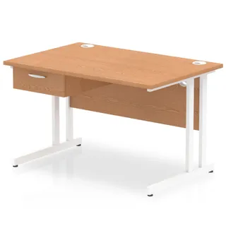 Impulse Cantilever Straight Desk With Single One Drawer Fixed Pedestal